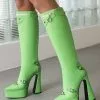 Women's Knee High Boots Platform High Heel Bukle Detail Elastic Boots