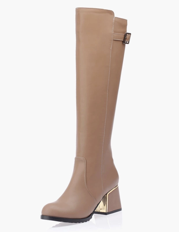 Knee High Boots Womens Leather Buckled Round Toe Block Heel Winter Boots 7 Knee High Boots Womens Leather Buckled Round Toe Block Heel Winter Boots - Image 5