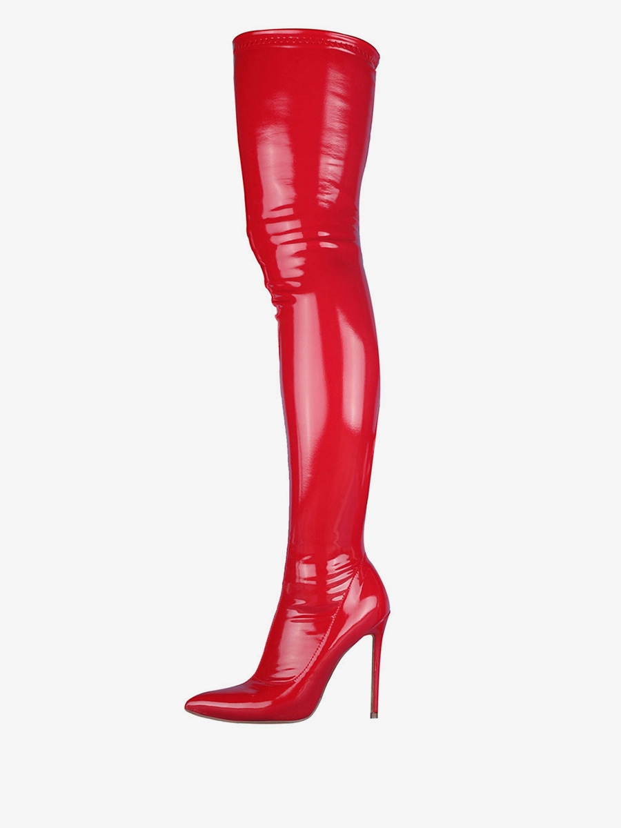 Women's Stiletto Heel Thigh High Boots In Patent Bright Leather 5 Women's Stiletto Heel Thigh High Boots In Patent Bright Leather - Image 3