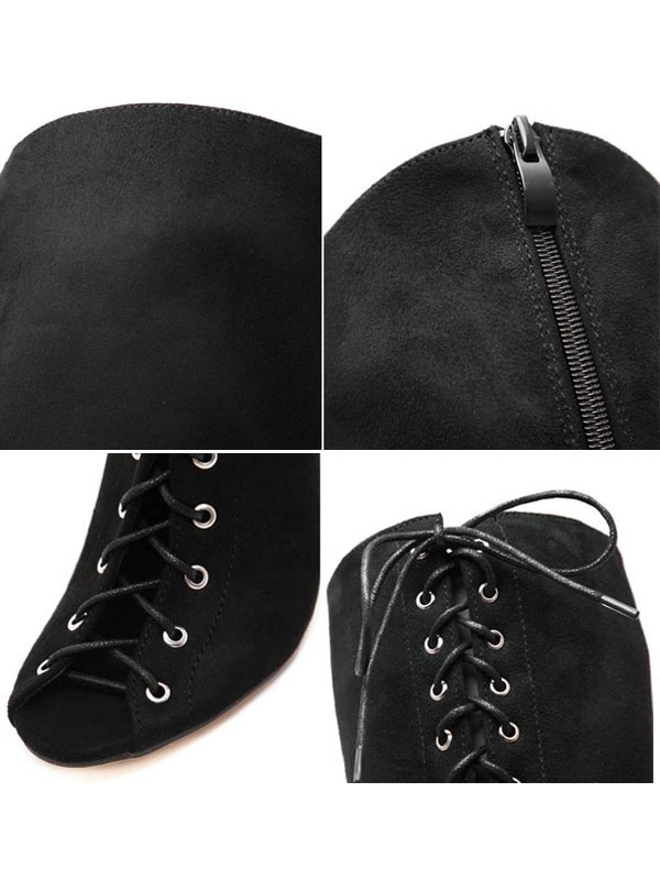 Thigh High Boots Womens Nubuck Lace Up Peep Toe Stiletto Heel Over The Knee Boots 9 Thigh High Boots Womens Nubuck Lace Up Peep Toe Stiletto Heel Over The Knee Boots - Image 7