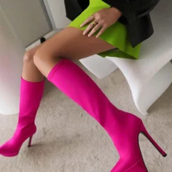 Women's Elastic Boots Platform Stiletto Heel Knee High Boots