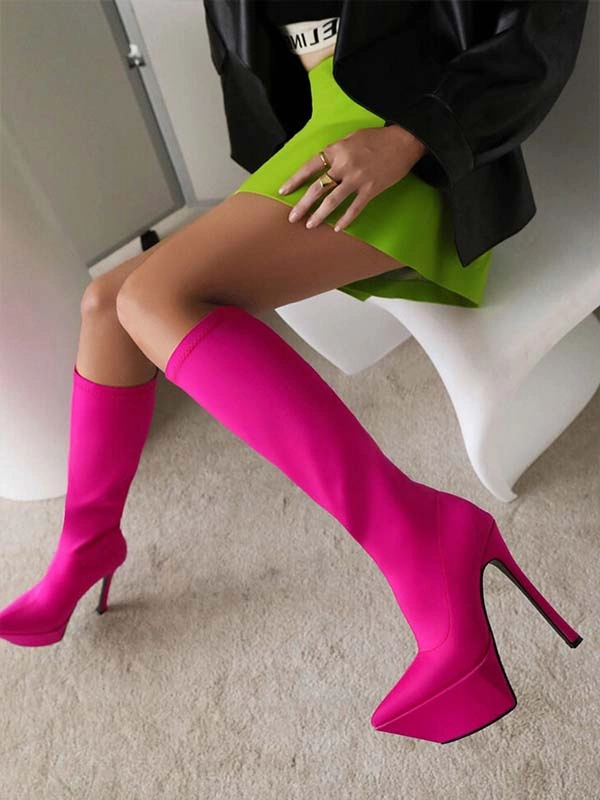 Women's Elastic Boots Platform Stiletto Heel Knee High Boots 3 Women's Elastic Boots Platform Stiletto Heel Knee High Boots