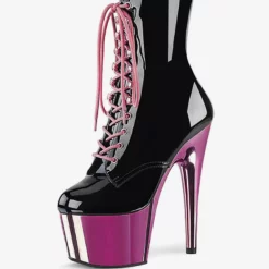 Pole Dance Shoes Sexy High Heel Boots Round Toe Lace Up Zipper Stiletto Heel Rave Club Black Ankle Sexy Boots Stripper Shoes