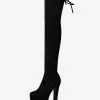 Platform Thigh High Boots Womens Micro Suede Almond Toe Chunky Heel Over The Knee Boots