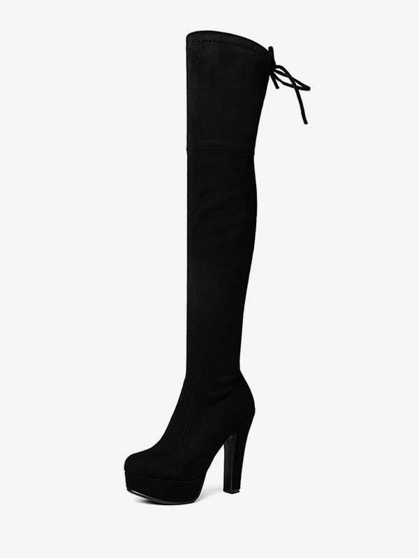 Platform Thigh High Boots Womens Micro Suede Almond Toe Chunky Heel Over The Knee Boots 3 Platform Thigh High Boots Womens Micro Suede Almond Toe Chunky Heel Over The Knee Boots