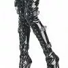 Black Thigh High Boots Black Sexy Shoes Pointed Toe Patent Leather Buckle Detail High Heel Over Knee Boots -UK Winter Shoes Sales 2023 Black Thigh High High Heel Patent Leather Sexy Boots 30604 1