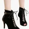 Black Ankle Boots High Heel Booties Peep Toe Lace Up Detail Sandal Booties -UK Winter Shoes Sales 2023 Lace Up Black Stiletto Heel Ballroom Shoes 501203 2530405