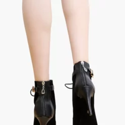 Black Ankle Boots High Heel Booties Peep Toe Lace Up Detail Sandal Booties -UK Winter Shoes Sales 2023 Lace Up Black Stiletto Heel Ballroom Shoes 501203 2530409