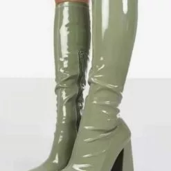 Women's Knee High Boots Patent PU Upper Chunky Heel Boots