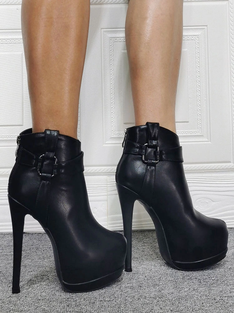 Black Ankle Boots Women Shoes Platform High Heel Booties 6 Black Ankle Boots Women Shoes Platform High Heel Booties - Image 4