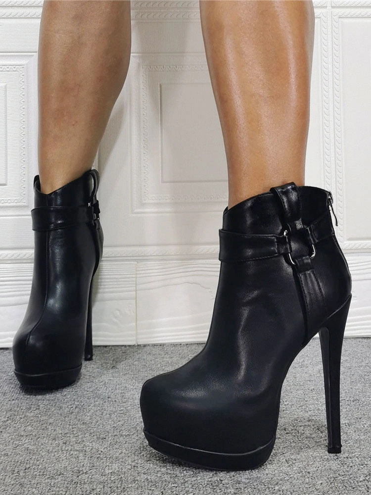 Black Ankle Boots Women Shoes Platform High Heel Booties 5 Black Ankle Boots Women Shoes Platform High Heel Booties - Image 3