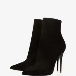 Suede Black Booties High Heel Pointed Toe Ankle Boots US Sizes 4-10.5 Shoes