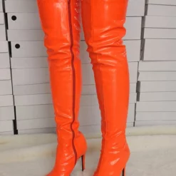 Thigh High Boots Womens Solid Color Pointed Toe Stiletto Bright Leather Heel Over The Knee Boots