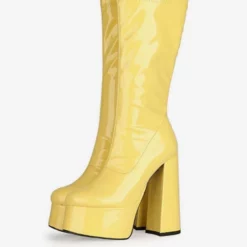 Women's Platform Chunky Heel Mid Calf Boots Patent Bright Leather High Heel Boots -UK Winter Shoes Sales 2023 b4eeefc7 0e01 4cff 88fe 57a3a173e131