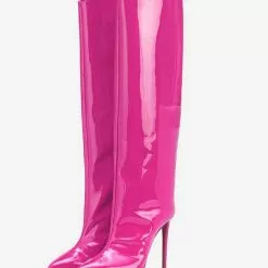 Red Knee High Boots Point Toe Bright Leather Stiletto Heel Knee Length Boots For Women -UK Winter Shoes Sales 2023 b71df8ac 8098 4234 80e3 d98a48f0691a