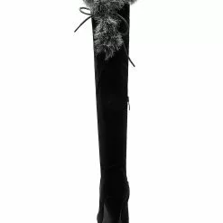 Black Thigh High Boots Womens Micro Suede Faux Fur Almond Toe Chunky Heel Over The Knee Boots -UK Winter Shoes Sales 2023 bb125a26 8026 4b35 b3bb 47e0ba42b414