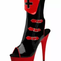 Black Sexy Boots Women Peep Toe Buckle Detail Slingbacks High Heel Booties Nurse Cosplay Booties