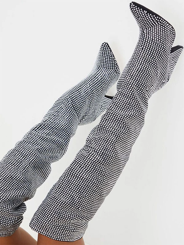 Women's Slouch Boots Elegant Rhinestones Cone Heel Knee High Boots 7 Women's Slouch Boots Elegant Rhinestones Cone Heel Knee High Boots - Image 5