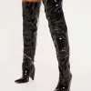 Women's Patent Leather Cone Heel Thigh High Boots Black Bright Leather -UK Winter Shoes Sales 2023 c26f7d94 48e3 4542 87fc c48a3247f9f1