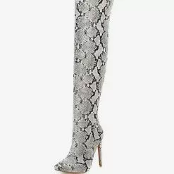 Over The Knee Boots Womens Snake Print Pointed Toe Stiletto Heel Thigh High Boots