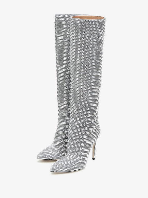 High Heel Wide Calf Boots Women Rhinestones Pointed Toe Stiletto Knee High Boots Sexy Party Shoes 5 High Heel Wide Calf Boots Women Rhinestones Pointed Toe Stiletto Knee High Boots Sexy Party Shoes - Image 3