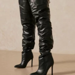 Women's Slouch Boots Pointy Toe Stiletto Heel Wide Thigh High Boots