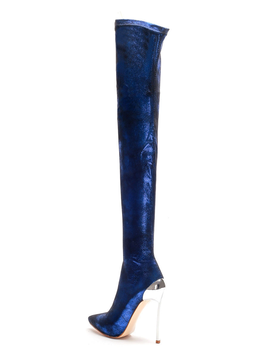 Over The Knee Boots Sequined Blue Pointed Toe Stiletto Heel Thigh High Boots 5 Over The Knee Boots Sequined Blue Pointed Toe Stiletto Heel Thigh High Boots - Image 3