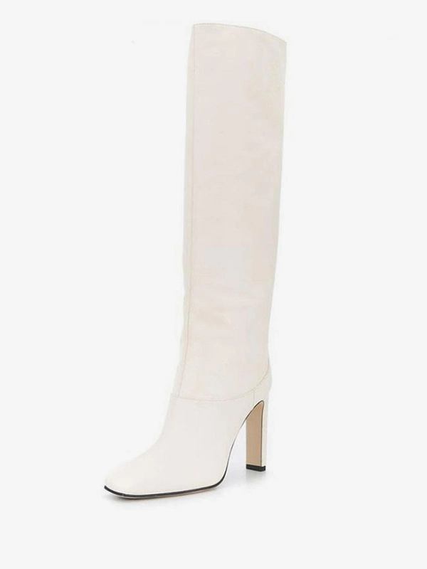 Women's Wide Calf Boots Burgundy Pointed Toe Chunky Heel Knee High Boots 5 Women's Wide Calf Boots Burgundy Pointed Toe Chunky Heel Knee High Boots - Image 3