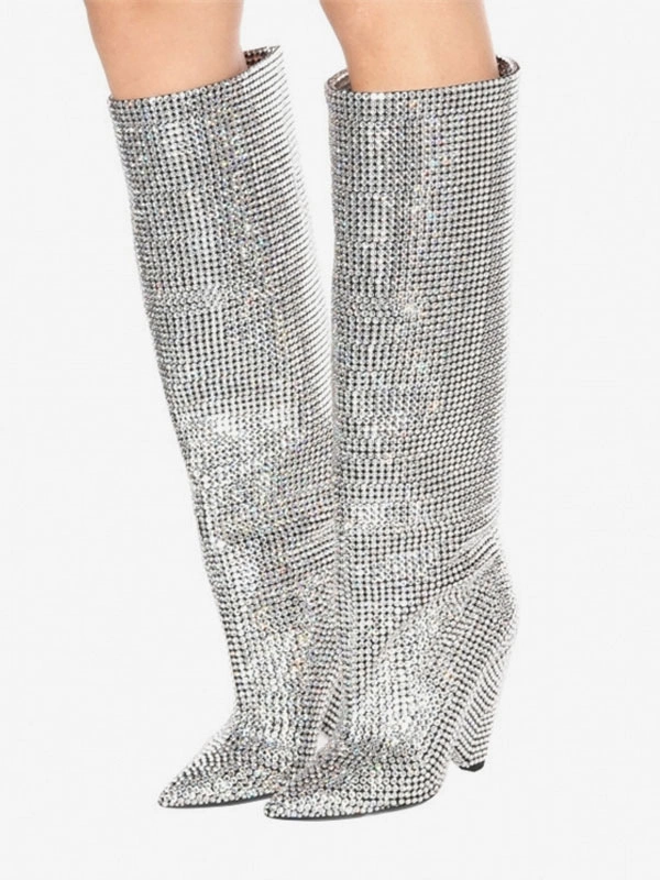 Women's Slouch Boots Elegant Rhinestones Cone Heel Knee High Boots 4 Women's Slouch Boots Elegant Rhinestones Cone Heel Knee High Boots - Image 2
