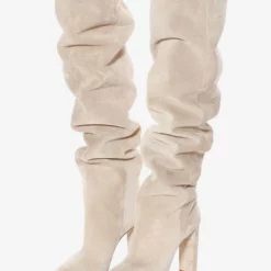 Thigh High Boots Suede Nap Pointed Toe Chunky Heel Over The Knee Boots US5-12.5