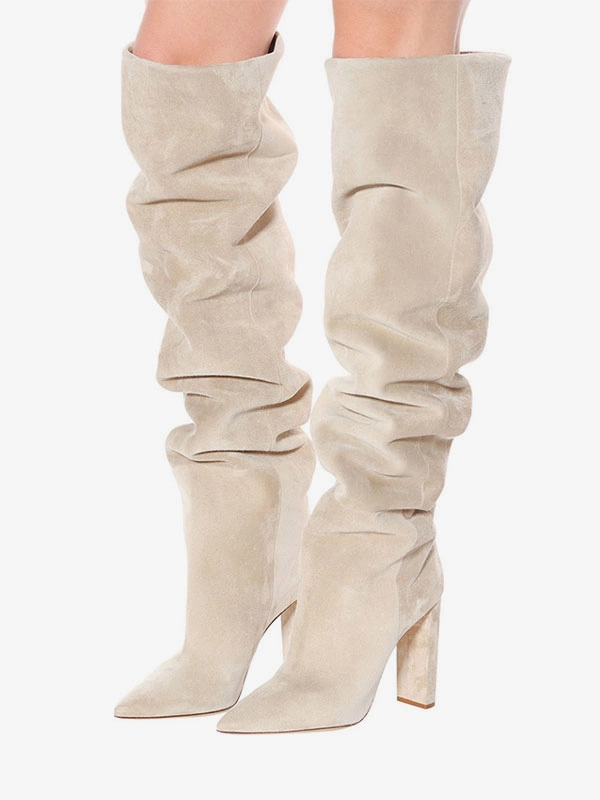 Thigh High Boots Suede Nap Pointed Toe Chunky Heel Over The Knee Boots US5-12.5 3 Thigh High Boots Suede Nap Pointed Toe Chunky Heel Over The Knee Boots US5-12.5