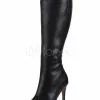 Women's Pointed Toe Wide Fit High Heel Knee High Boots In Black