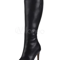 Women's Pointed Toe Wide Fit High Heel Knee High Boots In Black