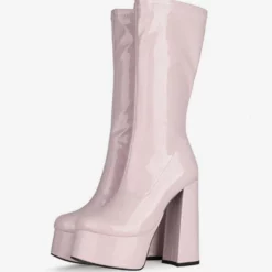 Women's Platform Chunky Heel Mid Calf Boots Patent Bright Leather High Heel Boots -UK Winter Shoes Sales 2023 d567bc2a ae77 43f7 9338 bdbac3bb7864