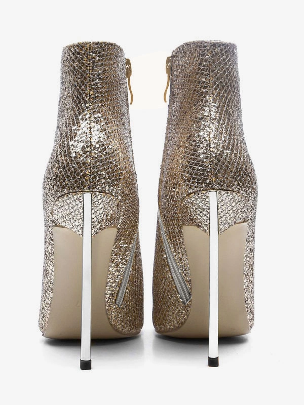 Women Ankle Boots Light Gold Sequined Pointed Toe Stiletto Heel High Heel Booties 7 Women Ankle Boots Light Gold Sequined Pointed Toe Stiletto Heel High Heel Booties - Image 5