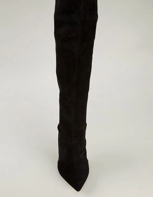 Black Thigh High Boots Womens Velvet Pointed Toe Stiletto Heel Over The Knee Boots 8 Black Thigh High Boots Womens Velvet Pointed Toe Stiletto Heel Over The Knee Boots - Image 6