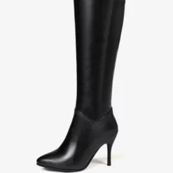 Knee High Boots Womens Solid Color Pointed Toe Stiletto Heel Boots