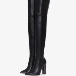 Thigh High Boots Womens Solid Color Pointed Toe Chunky Heel Over The Knee Boots