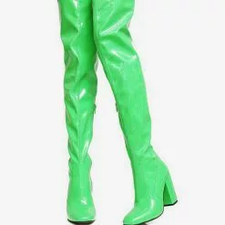 Womens Thigh High Boots Red Round Toe Bright Leather Chunky Heel Women's Boots