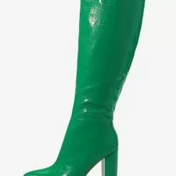 Women Croc Embossed Chunky Heel Knee-High Boots -UK Winter Shoes Sales 2023 e64f6fd9 c3e1 4d4c 8260 8d5aec3fbdc8