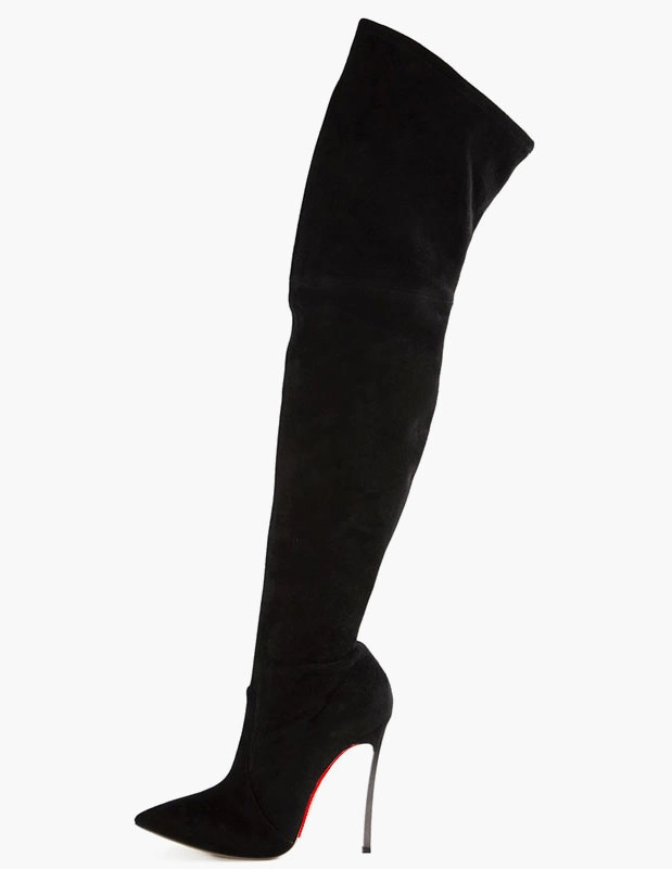 Black Thigh High Boots Womens Velvet Pointed Toe Stiletto Heel Over The Knee Boots 5 Black Thigh High Boots Womens Velvet Pointed Toe Stiletto Heel Over The Knee Boots - Image 3