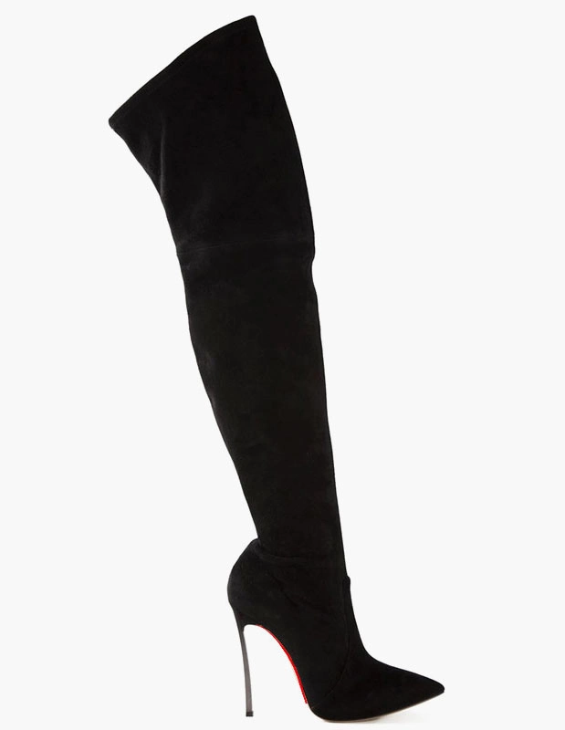 Black Thigh High Boots Womens Velvet Pointed Toe Stiletto Heel Over The Knee Boots 4 Black Thigh High Boots Womens Velvet Pointed Toe Stiletto Heel Over The Knee Boots - Image 2