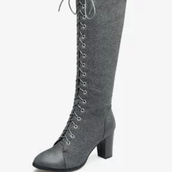 Knee High Boots Womens And Micro Suede Lace Up Round Toe Chunky Heel Boots -UK Winter Shoes Sales 2023 e9ab4dd7 fdb2 4a16 b68e 5b62287848d8