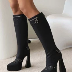 Women's Knee High Boots Platform High Heel Bukle Detail Elastic Boots -UK Winter Shoes Sales 2023 f8b90eb9 c140 4f3c 82ee 4c1347e2bbd5