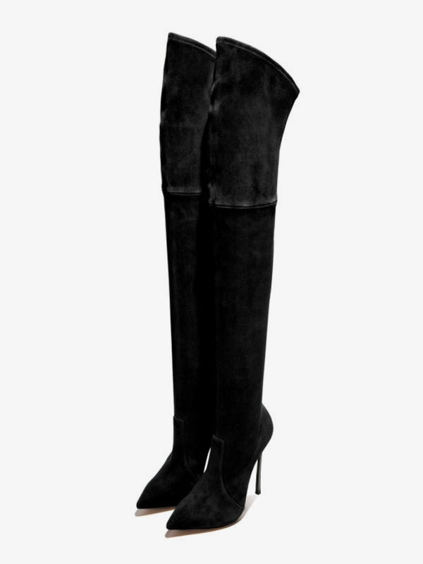 Over The Knee Boots Micro Suede Upper Coffee Brown Pointed Toe Stiletto Heel Thigh High Boots 3 Over The Knee Boots Micro Suede Upper Coffee Brown Pointed Toe Stiletto Heel Thigh High Boots