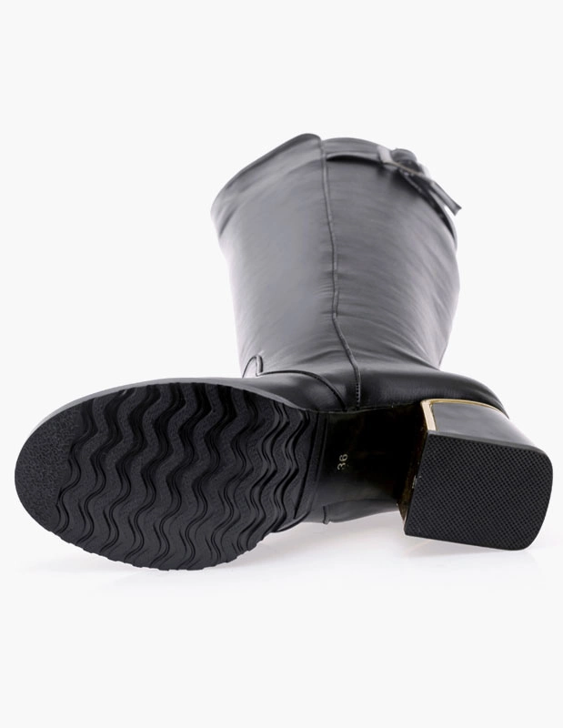 Knee High Boots Womens Leather Buckled Round Toe Block Heel Winter Boots 6 Knee High Boots Womens Leather Buckled Round Toe Block Heel Winter Boots - Image 4